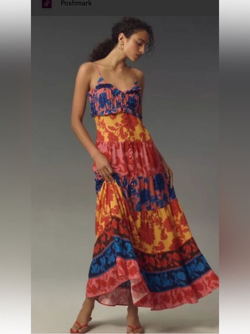NWT retail $228 size S #Anthropologie
Colorblock Floral Tiered Maxi Dress.